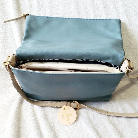 MATMAZEL "Katerina" Two Compartment- Crossbody Purse- Handbag- Blue & Cream - Picture 9 of 12